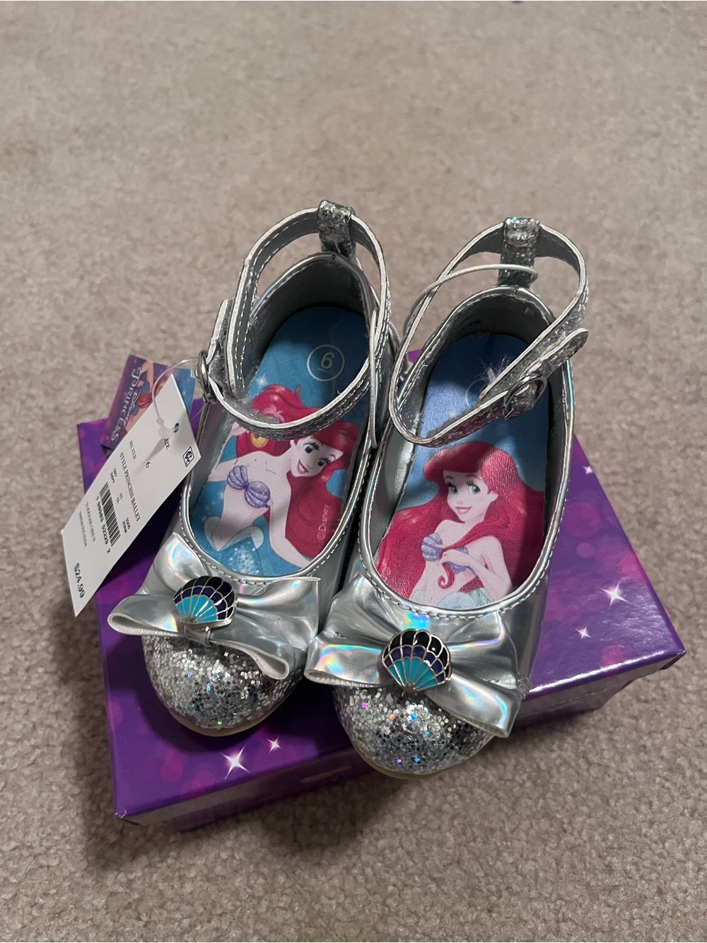 Disney Silver Ariel Glitter Mary Jane Dress Shoes for Girls